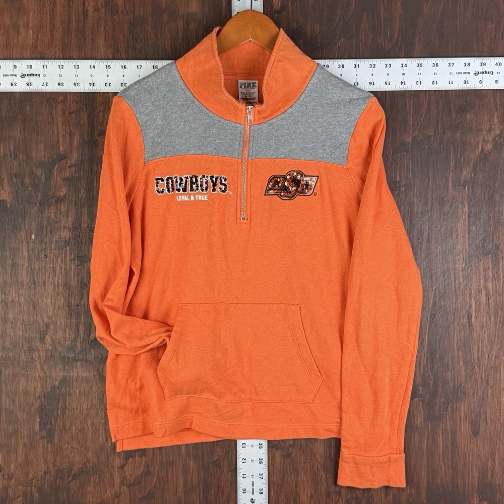 OSU Cowboys Victorias Secret PINK Pullover Jacket 1/4 Zip Women Medium NCAA Okla